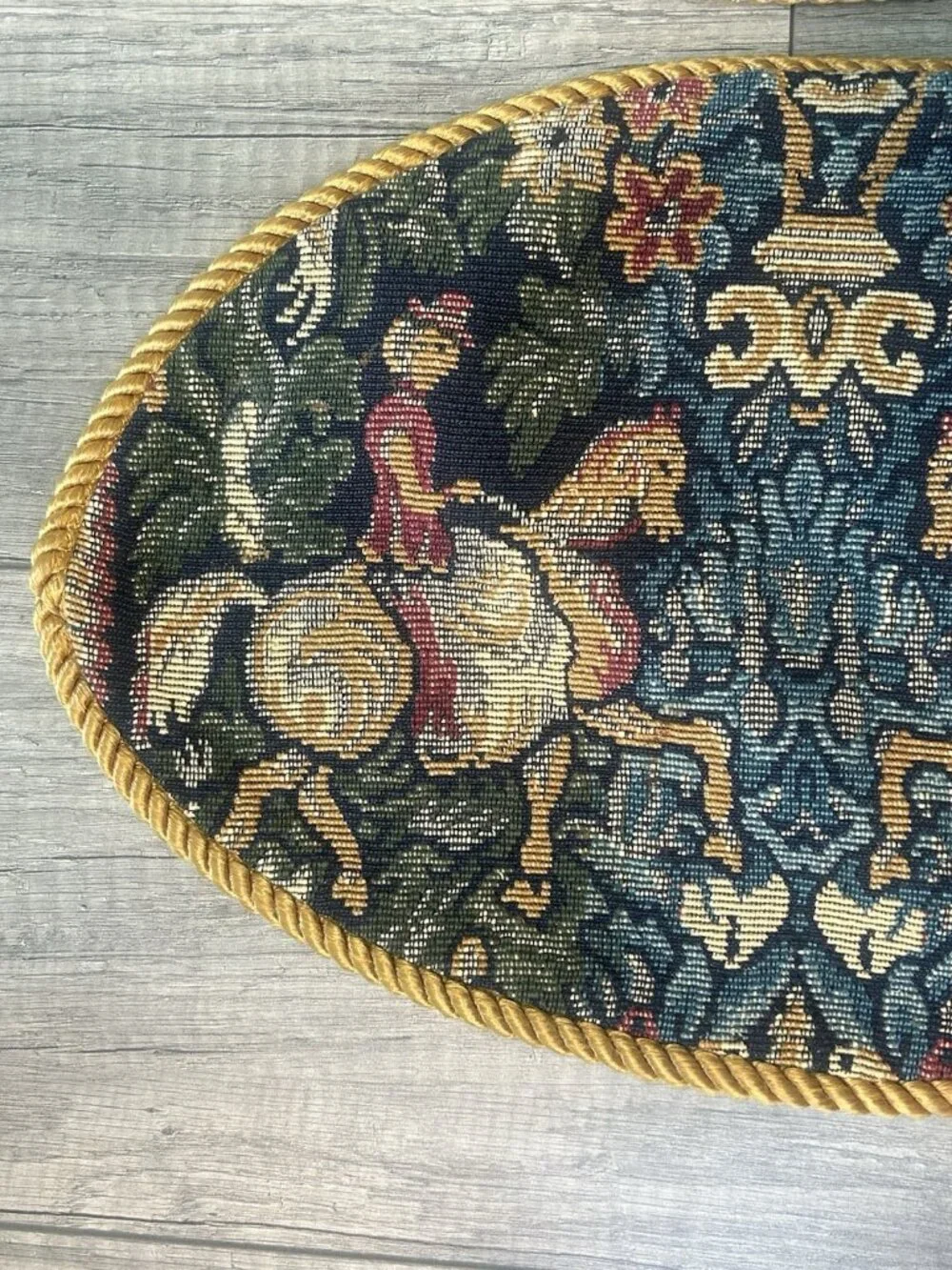 Set 6 Equestrian Horse Tapestry Oval Placemats Gold Cord English Country Vintage